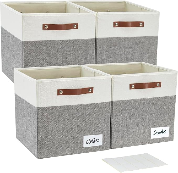 Bagnizer Collapsible Fabric Storage Cube Bins with 2 Reinforced PU Handles, Foldable Storage Organizer Baskets for Closet, Sh