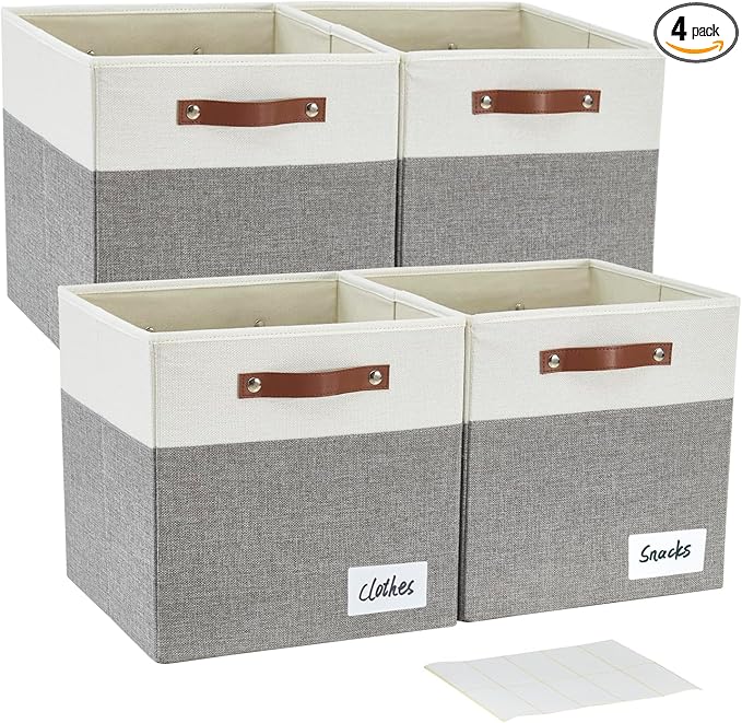 Bagnizer 13x15x13 Storage Cube Bins, Foldable Storage Organizer Baskets, Fabric Cube Storage Boxes with 2 Reinforced PU Handl