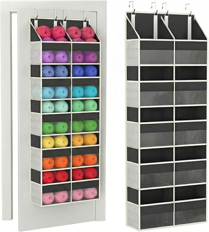 Unjumbly 5 Tiers Over The Door Hanging Yarn Storage Organizer, Hanging Door Organizer for Knitting and Crochet Supplies, Back