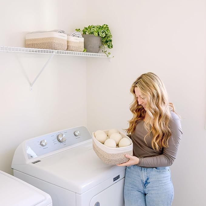 NaturalCozy 11.8"x8"x4.5” Storage Baskets for Shelves 3 Pack | Cotton Rope Woven Small Baskets for Organizing | Small Storage