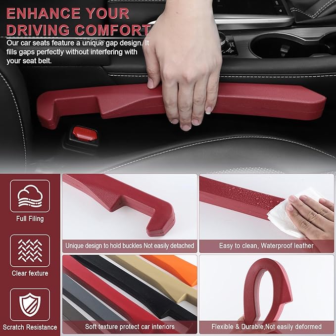 UREHEPO 2pcs Elastic Car Seat Gap Filler Organizer, Universal Interior Car Accessories to Stop Things from Dropping and Add Style for Car SUV and Truck, Fill The Gap Between Seat and Console - Red