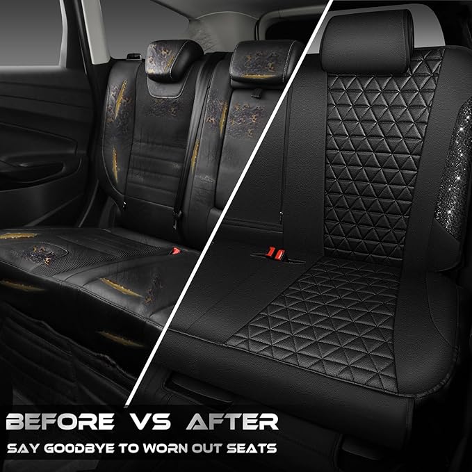 CAR PASS Bling Back Seat Cover, Waterproof Leather Bench Rear Seat Cover Shining Diamond Truck Glitter Crystal Sparkly Rhines
