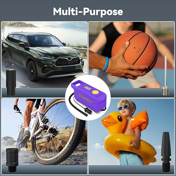 150 PSI Tire Inflator Portable Air Compressor, 12V DC Auto Shutoff Air Pump with Digital Pressure Gauge and Emergency LED Light for Car Tires, Bicycle & Balloons, Purple