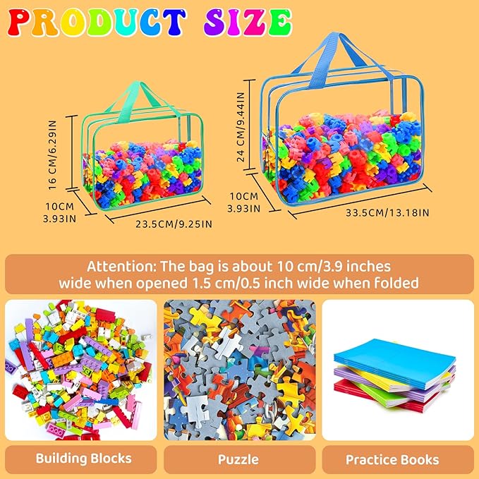 8 Packs 8 Colors Toy Storage Bags, Reusable Clear PVC Board Game Storage, Toy Storage Organizer Bags with Zipper for Building