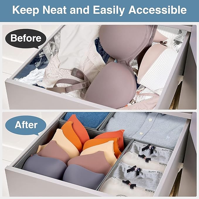 Criusia Drawer Organizer Clothes, 8 Pack Underwear Organizer, Foldable Closet Organizers and Storage Dresser Dividers for Clo