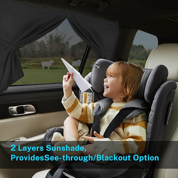 Car Window Shades for Large Windows, Magnetic Car Sun Shade for Baby, Blackout/See Through Option, Back Side Window Covers, Auto Window Curtains for SUV