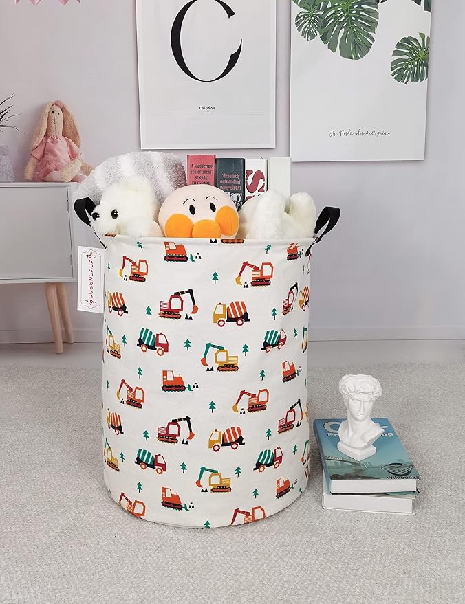 QUEENLALA Large Storage Basket,Laundry Hamper/Bathroom/Home Decor/Collapsible Round Storage Bin,Boys and Girls Hamper/Boxes/C