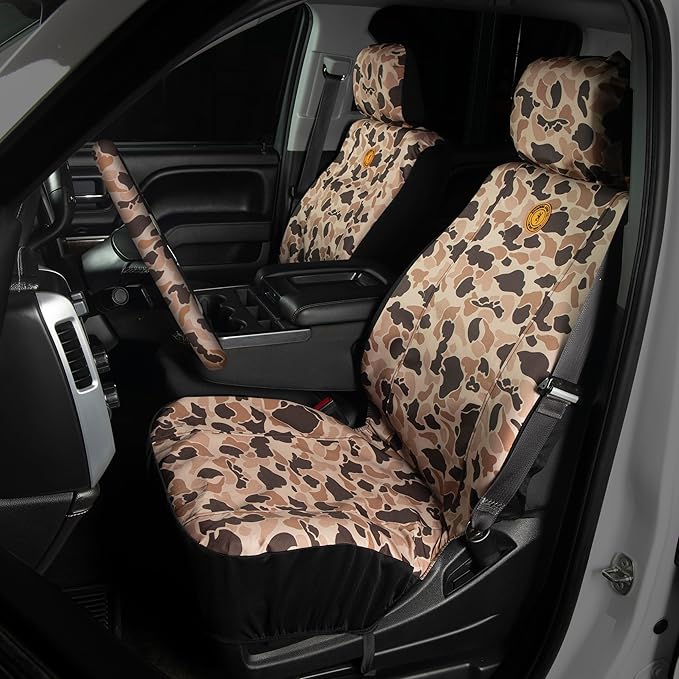 Browning Universal Low Back and Bench Seat Covers, Water and Dirt Resistant Car, Truck, and SUV Seat Covers, Arms Co. (Tan Du