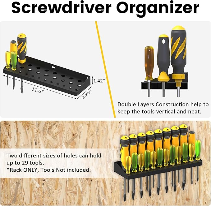 UNITEDPOWER Wall Mount Hand Tool Storage Set, Screwdriver Organizer, Pliers Holder, Hammer Rack, Metal Hardware Tray for Gara