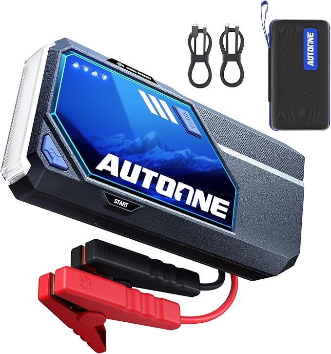 AUTOONE M5 9000A Car Jump Starter 12V Battery Jumper Starter Portable (All Gas/All Diesel) 168W DC Jump Box for Car Battery with Built-in Booster, Type-C Fast Charge & Jumper Cables Jump Pack