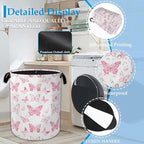 Pink Butterfly Laundry Basket Collapsible Laundry Hamper Clothes Toy Storage Bin for Bathroom Bedroom Room Decor 16" X 20.8"