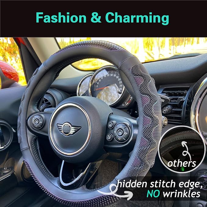 PINCTROT Small Size Steering Wheel Cover Great Grip with 3D Honeycomb Anti-Slip Design, 14 Inch (Purple)