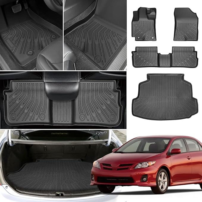 Floor Mats for Toyota Corolla 2009 2010 2011 2012 2013, for Corolla Standard,LE,S XLE,XRS,L,LE/S Special Edition Floor Mats, Front Rear Mats &Cargo Mat, TPE Anti-Slip Summer Winter Car Accessories