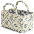 Small Storage Basket Organizer, Mini Fabric Floral Storage Baskets with Handle, Quilted Portable Collapsible Storage (Vine-Bl