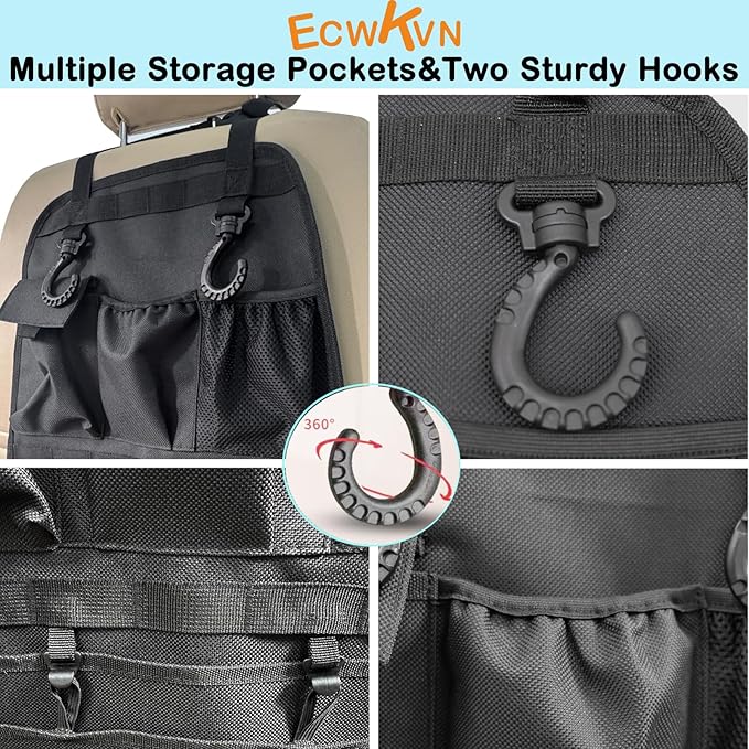 Car Seat Back Organizer, Heavy Duty Back Seat Organizer with Multiple Storage Pockets, Work Truck & SUV Seat Back Storage Bag for Tools, Tablet, Bottles & Essentials – Universal Fit