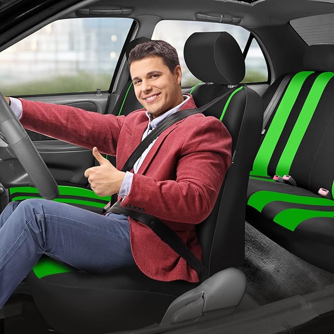 FH Group Car Seat Cover Full Set Striking Striped Car Seat Covers with Front Seat Covers and Rear Split Bench, Universal Fit 