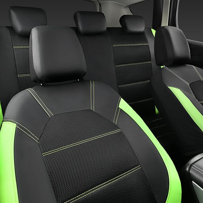 CAR PASS Luminous Green Leather seat Covers Universal Sport car seat Cover, 5mm Composite Sponge Inside, Airbag Compatible fi