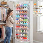 30 Pairs Over the Door Shoe Organizer, Breathable Mesh Pocket Hanging Shoe Storage for Closet, 10-Tier Door Shoes Rack, Handi