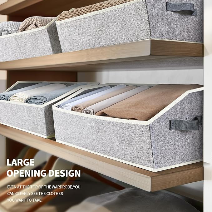 Homsorout Closet Organizers Bins 6 Packs - Large Closet Shelf Organizer with Handles, Fabric Trapezoid Storage Bins, Collapsi