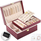 Jewelry Boxes for Women Girls PU Leather Jewelry Organizer Box 2 Layer Large Jewelry Storage Case Removable Tray for Necklace
