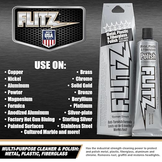 Flitz Metal Polish Paste - 1.76oz USA-Made Polish for Solid Chrome, Stainless Steel, & Aluminum - Non-Abrasive for Light Oxidation - Requires Manual Buffing - Not for Plated/Coated Surfaces (1 Pack)