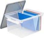 Storex Portable File Tote with Locking Handles, Letter/Legal Files, 18.5" X 14.25" X 10.88", Clear/Silver