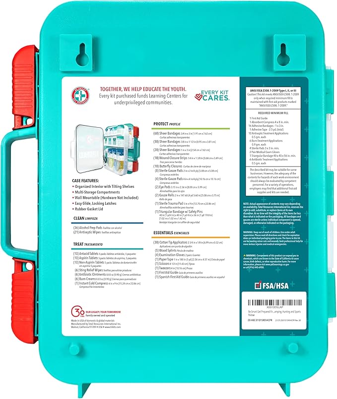 Be Smart Get Prepared First Aid Kit, Teal, 326 Piece, Exceeds OSHA and ANSI Guidelines 100 People - Office, Home, Car, School
