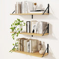 Book Shelf for Wall, Oak Shelf, Floating Shelves with Brackets, 24 inch Wall Shelves Set of 3, Particle Board Shelving for Ki