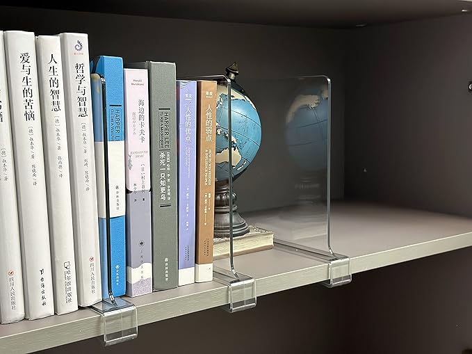 LikeU 8 PCS Acrylic Shelf Dividers for Closets,Wood Shelf Dividers,Clear Shelf Separators,Perfect for Clothes Organizer and B