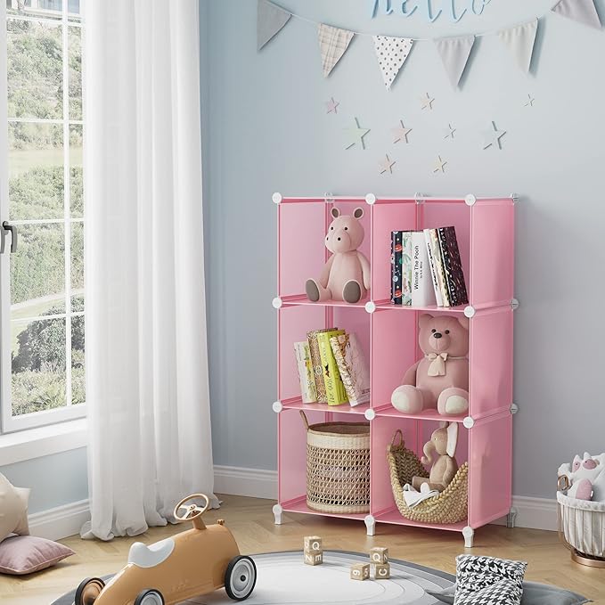 HOMIDEC 6-Cube Storage Shelf, Storage Bookcase Bookshelf with Metal Hammer, Storage Cubes Organizer Cabinet for Kids, Closet,