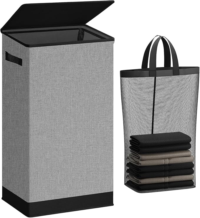 SOLEDI Laundry Hamper with Lid 100L Large & Tall Collapsible Laundry Basket, Clothes Hamper with Bag Removable Easy to Carry,