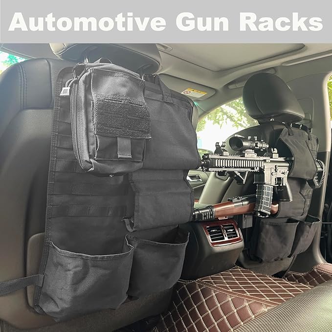 Tactical Car Seat Back Organizer with Molle Panel Vehicle Gun Holder- Seat Back Storage Cover with Gun Rack for Rifle Hunting Universal Fit SUV Truck MPV Pickup (2 Packs)