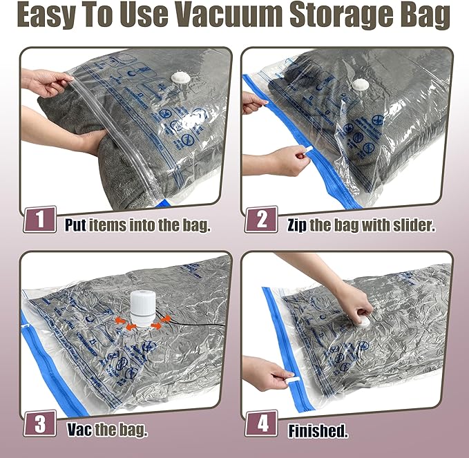 HIBAG Vacuum Storage Bags with Electric Pump, Vacuum Seal Bags for Clothing, Pillows, Blanket Bedding Comforters, 10 pack Jum