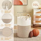 Artfeel Laundry Basket,Woven Cotton Rope Laundry Hamper,80L for Decorative Storage of Dirty Clothes,Toys and Blankets in Bath