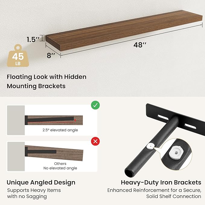 Fun Memories Rustic Wood Floating Shelves for Wall, Space-Saving Wall Mounted Shelves for Bathroom, Bedroom, Living Room and 