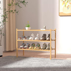 ROMGUAR CRAFT 3 Tier Bamboo Shoe Rack for Closet Free Standing Wood Shoe Shelf Storage Organizer for Entryway Small Space Sta