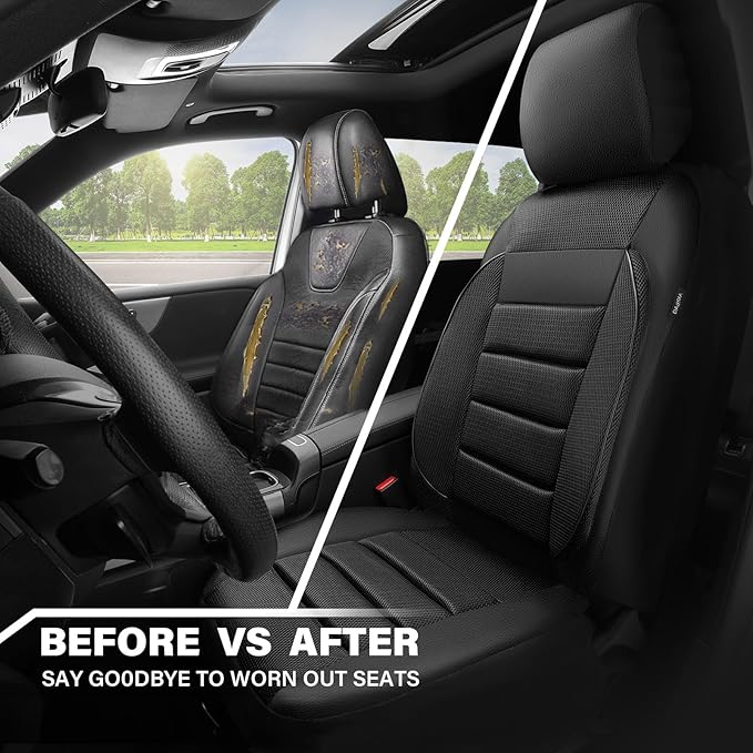 CAR PASS 3D Foam Leather Car Seat Covers Two Front Seats only, Air Cool Mesh Thick Seat Covers, All Weather Car Seat Cover Co