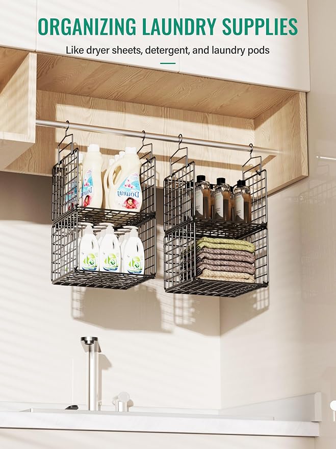 Hanging Closet Organizer, 4 Tier Metal Closet Organizers and Storage with 4 Hanging Hooks 4 S-Hooks for Wardrobe Laundry Room