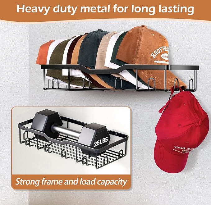 KEETDY Metal Hat Racks for Baseball Caps Wall Hat Organizer Fit 48 Caps Holder, 2 Packs Sturdy Wall Mounted Hat Storage Organ