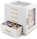 Homeanda Jewelry Box for Women with Glass Lid, 5 Drawers Jewelry Organizer and Storage for Necklaces, Rings, Earrings, Bracel