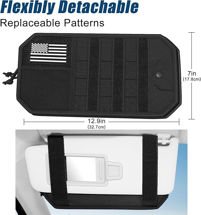 Car Sun Visor Organizer, Car Visor Organizer with Multi-Pocket Net Zipper, Sun Visor Storage with Multiple Storage Compartments for Universal Most Vehicles, 1 Pcs, Black
