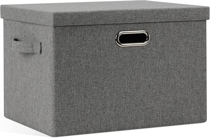 Graciadeco Large 17" 36 Quart Collapsible Stackable Storage Bins with Lids, 1 Pack Grey Foldable Fabric Closet Storage Boxes 