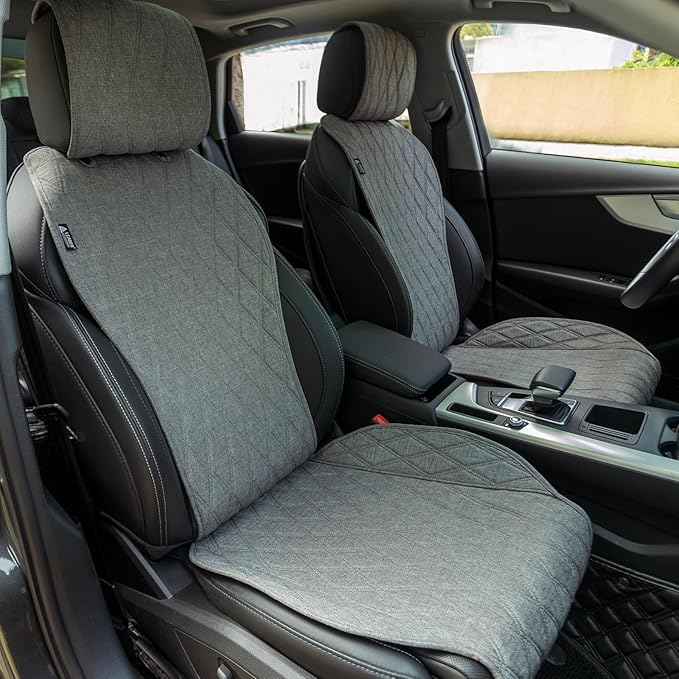 2pcs Sideless Car Seat Covers for All Seasons - Breathable Front Seats Cushions Non-Slip Bottom with Headrest Protectors - Un
