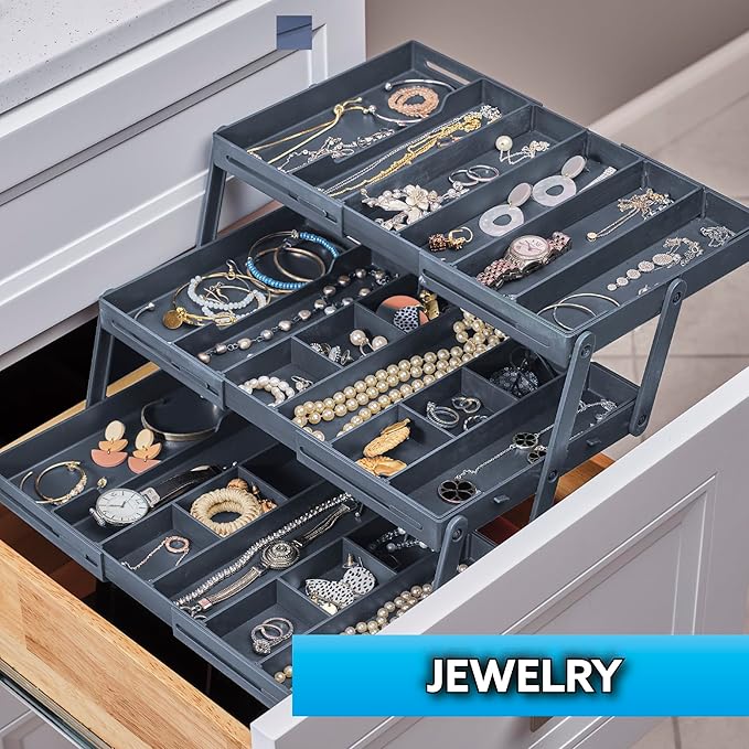 Ontel Smart Drawer Organizer - Multi-level Jewelry Holder, Cosmetics Organizer, or Office Drawer Organizer with Adjustable Di