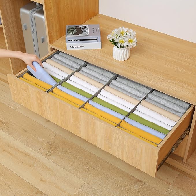 Qozary 4 Pack Drawer Organizers for Clothing, 10 Grids Foldable Dresser Drawer Organizers, Clothes Organizer for Folded Cloth