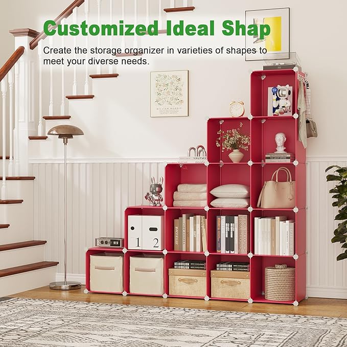 C&AHOME Cube Storage Organizer, 16-Cube Shelves Units, Plastic Storage Cubes, DIY Closet Organizer, Modular Closet Storage Sh