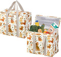VENO 2 Pack Cooler Bag, Insulated Grocery Bags for Food Delivery, Collapsible Cooler, Reusable Shopping Bags for Groceries, Hard Bottom, Water Resistant, Zippered, Foldable (Holiday Pups, 2 Pack)