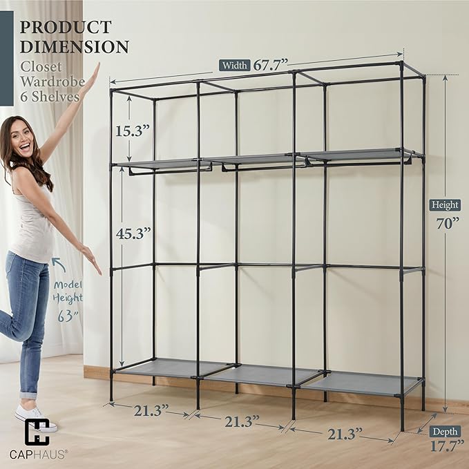 CAPHAUS 67-Inch Clothing Rack with Cover, Portable Closet Wardrobe, Covered Garment Rack for Hanging Clothes, 285LB Capacity 