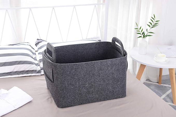 Storage Basket Felt Storage Bin Collapsible& Convenient Box Organizer with Carry Handles for Office Bedroom Closet Babies Nur