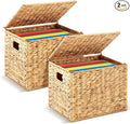 Jingmore 2 Packs Large Decorative File Box Water Hyacinth Letter/Legal Size File Organizer with Lid Collapsible Hand Woven Fi